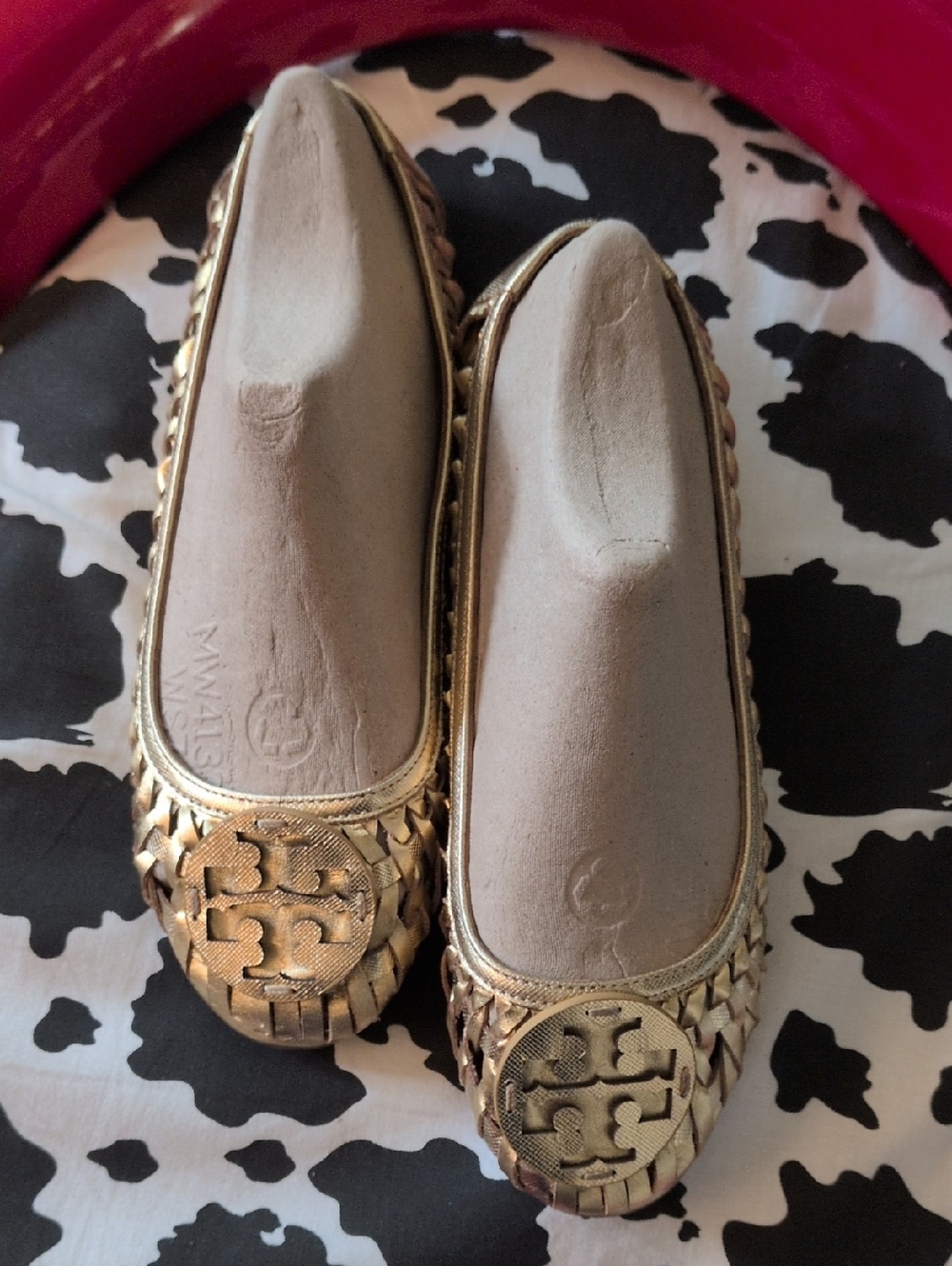 Tory Burch Gold Woven Logo Ballet Flats